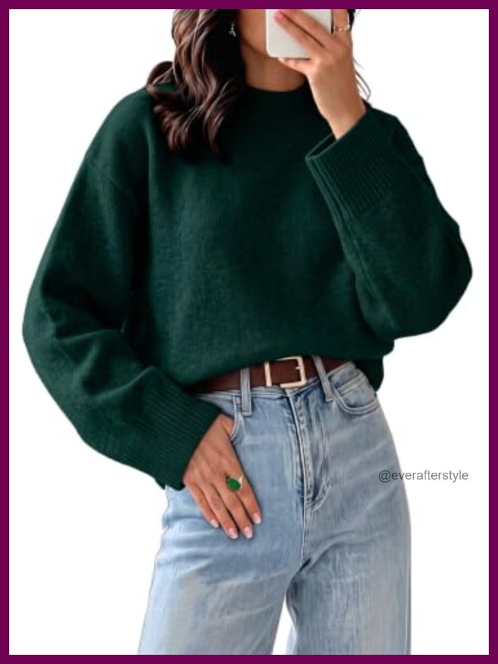 Oversized Knit Pullover Sweater, Batwing Sleeve, Mock Neck, Long Sleeve